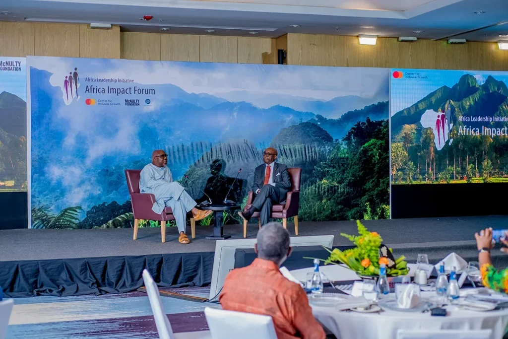 Two African leaders in a moderated discussion at the Africa Impact Forum